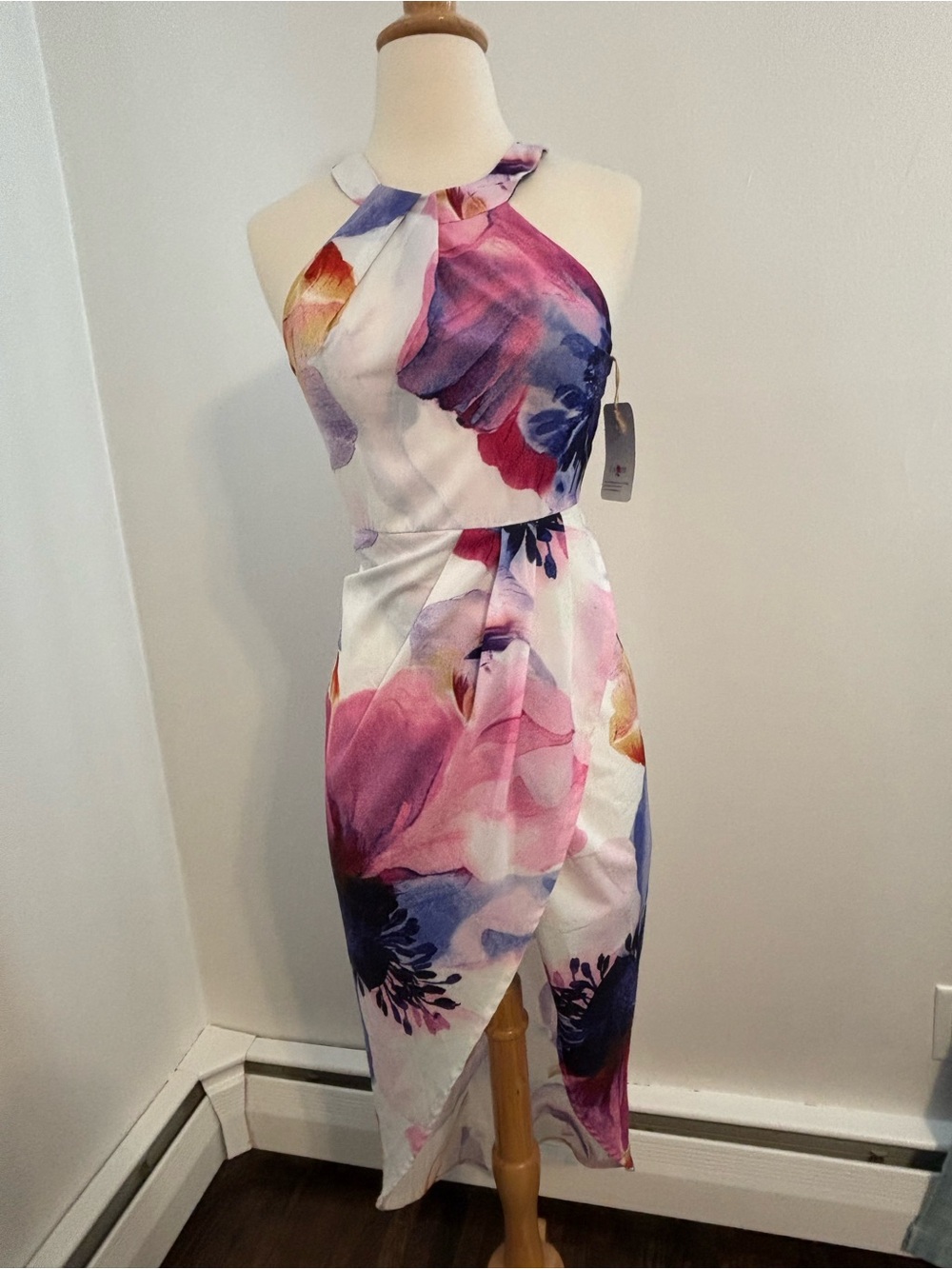 Floral Halter Midi Dress in Pink and Purple